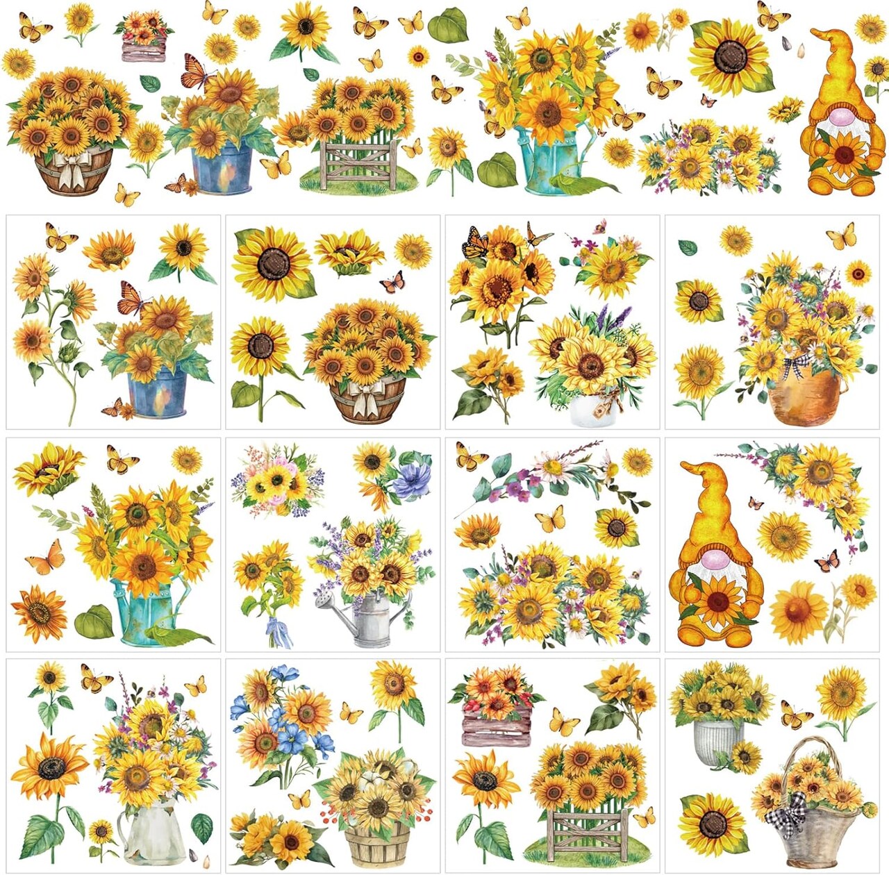 12 Sheets Floral Butterfly Rub on Transfers for Furniture (Sunflower) 5.9 x 5.9 inches
